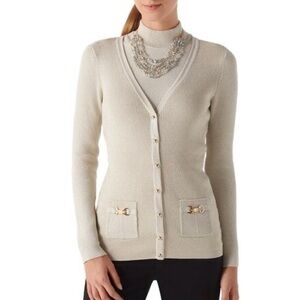 White House Black Market Gold Shimmer Boyfriend Cardi NWOT